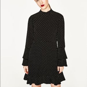Zara Long Sleeve Polka Dot High Neck Dress Size S